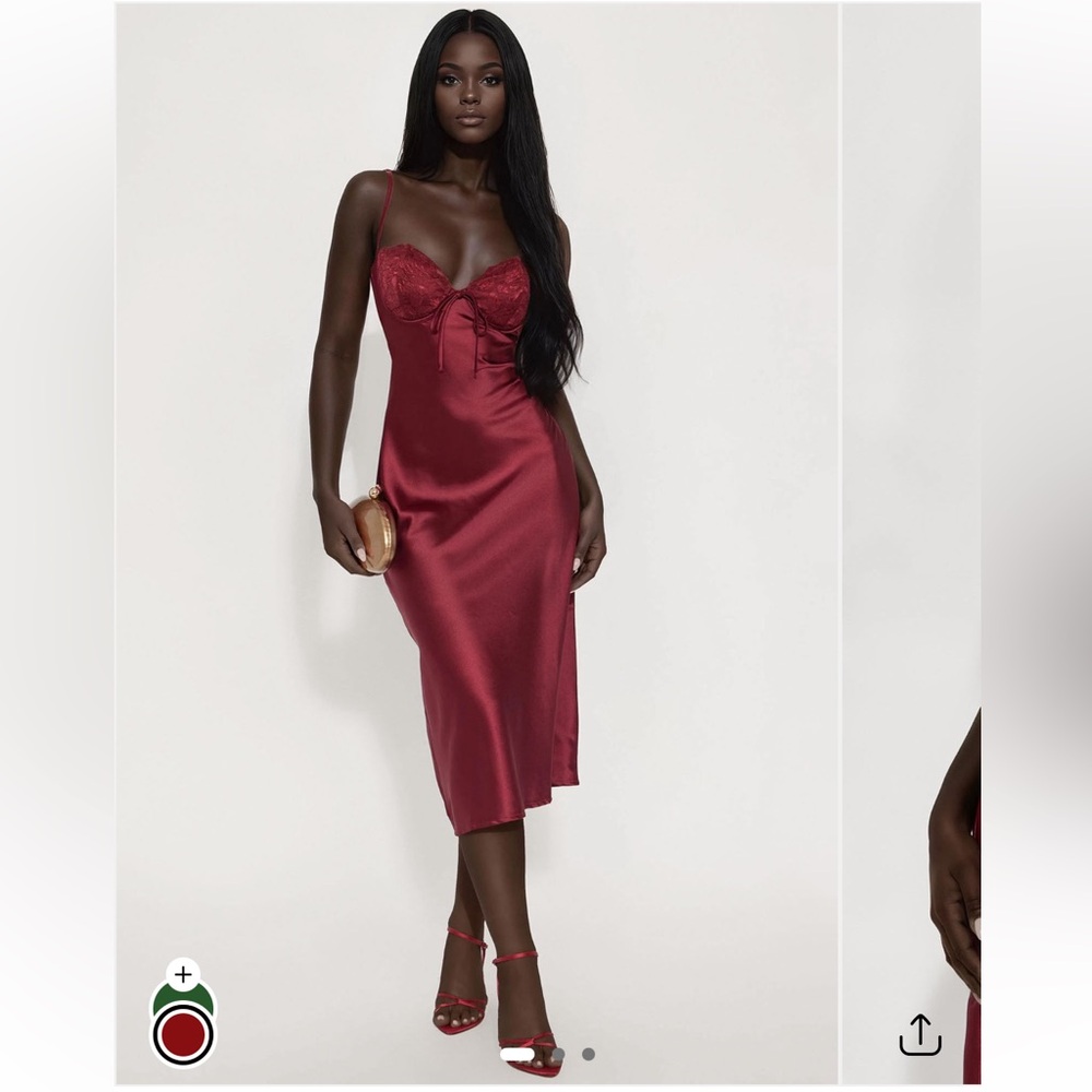 42. Elegant Red Satin Midi Dress